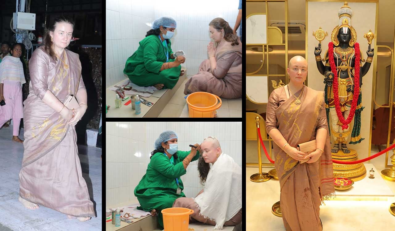 Pawan Kalyan’s wife performs head-tonsuring at Tirumala