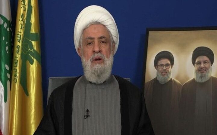 Hezbollah Secretary General Sheikh Naim Qassem delivers speec
