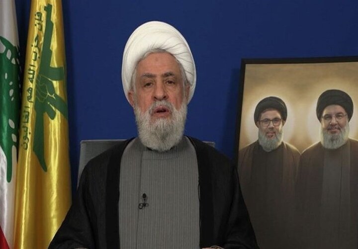 Hezbollah Secretary General Sheikh Naim Qassem delivers speec