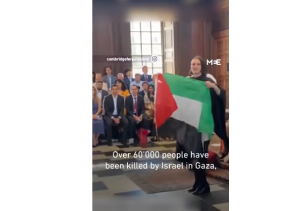 Graduating Cambridge student protest Israel genocide in Gaza
