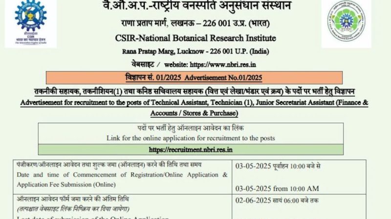 CSIR NBRI Recruitment 2025: Registration Begins For Various Posts, Monthly Salary Up To Rs 1.12 Lakh