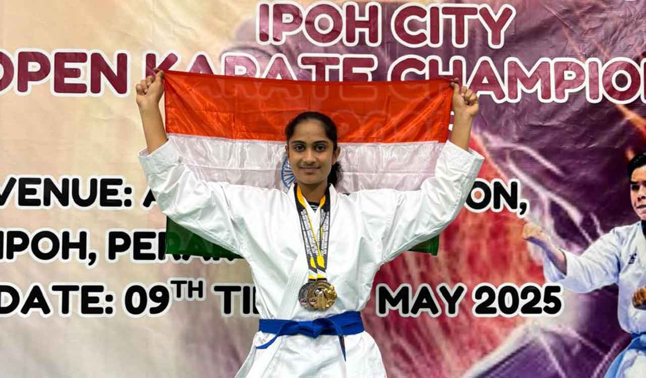 Student of Telangana Model School in Mutharam wins medals in international karate championship