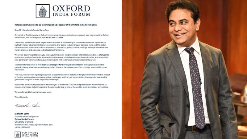 KTR invited as keynote speaker to Oxford India Forum 2025