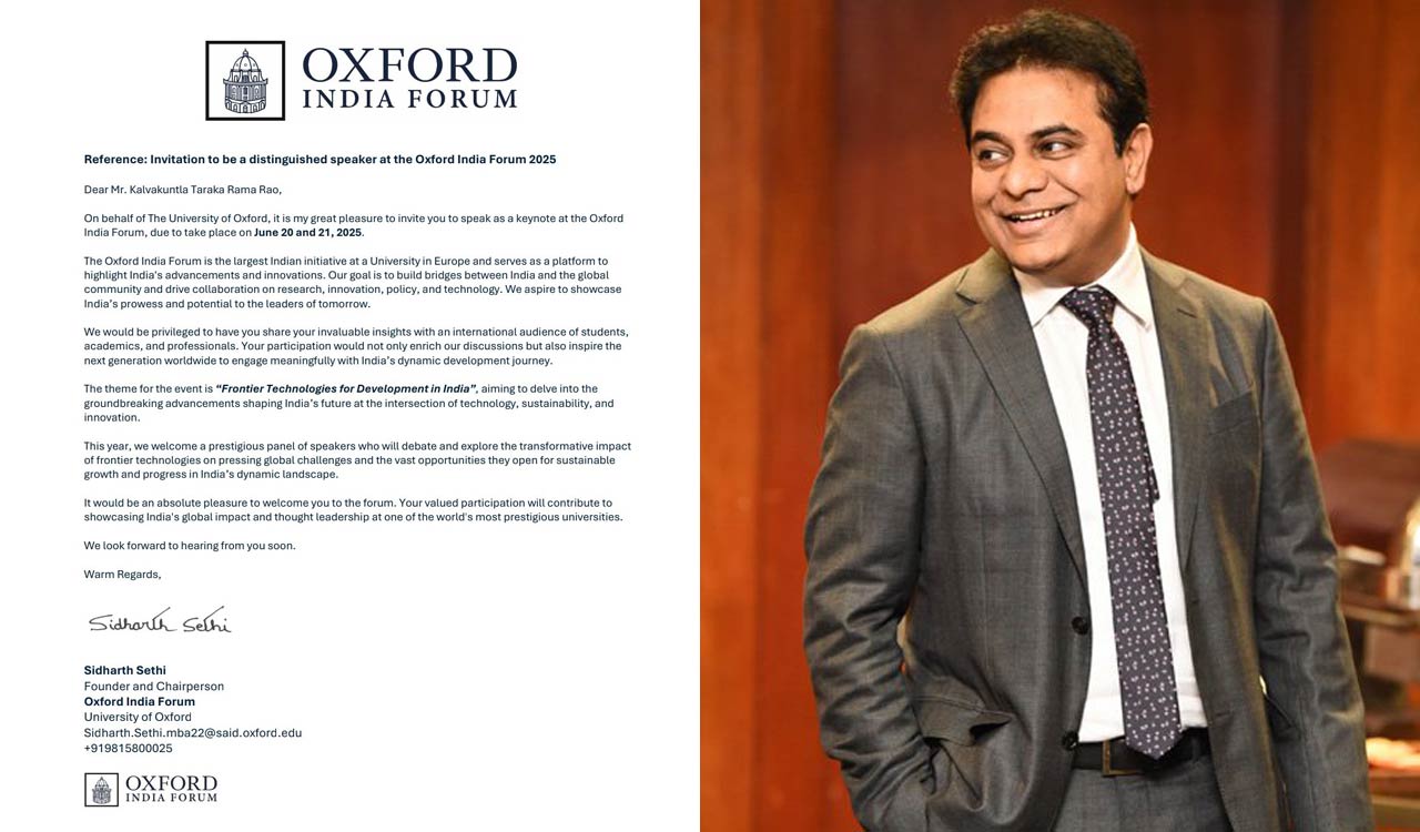 KTR invited as keynote speaker to Oxford India Forum 2025