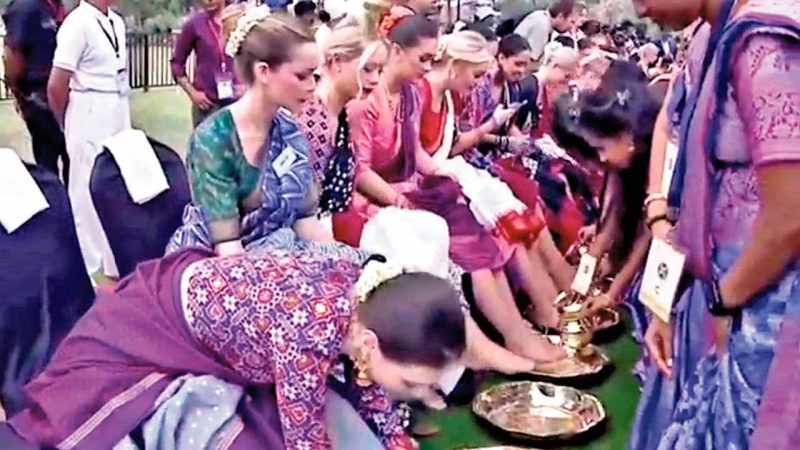 Telangana: Volunteers washing feet of Miss World contestants triggers criticism on social media
