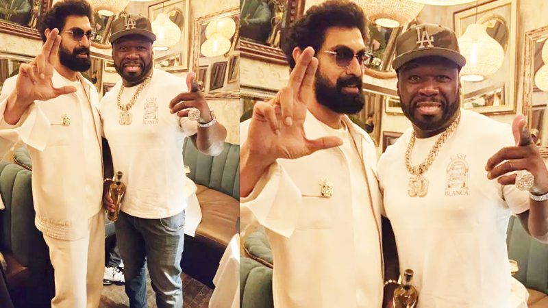 Rana Daggubati poses with 50 Cent, Cuba Gooding Jr. and Flo Rida